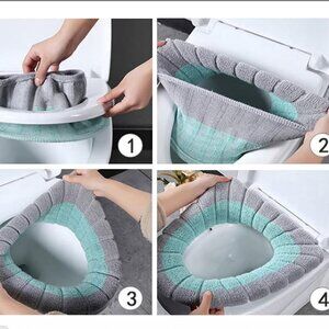4Pcs Soft Toilet Seat Cover Pads Thicker Warmer Stretchable Washable Cloth NEW